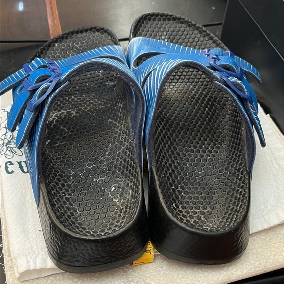 Birkis Birkenstock Blue Striped Sandals with Buckles - Picture 2 of 5